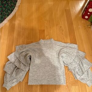 Gray Ruffled Sleeve Sweater
